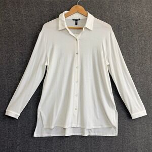 Eileen Fisher 100% Tencel Lyocell Button Down Sz M Quiet Luxury Capsule Classic